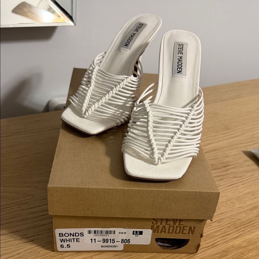 Steve Madden White Strappy Mules